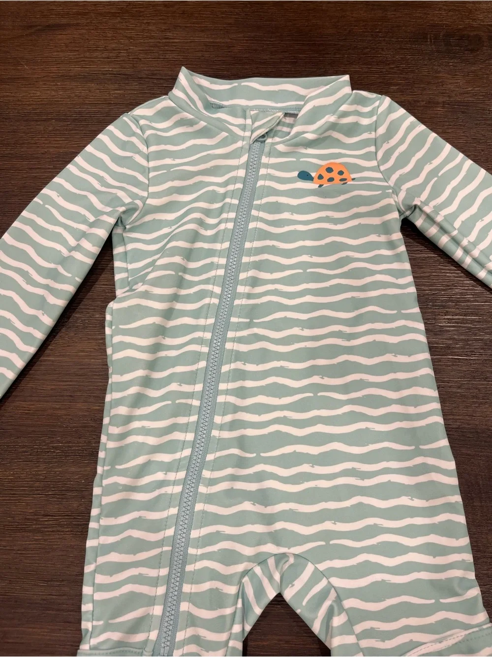 Carter's Mint and White Striped Rashguard Swim 3-6M with Turtle Accent Like New